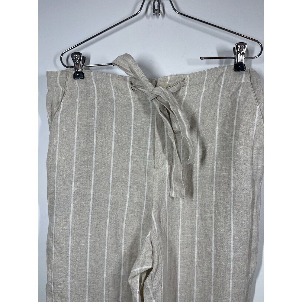 Sanctuary Women's 100% Tan Linen White Striped Pants Tie Waist Pockets Size 29 - Picture 2 of 16